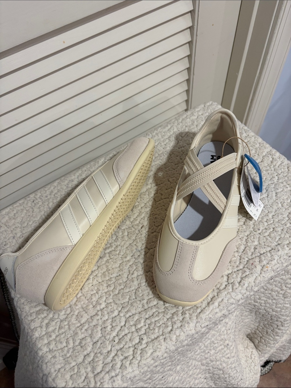 adidas Women's Cream Cross-Strap Ballet-Inspired Flats
